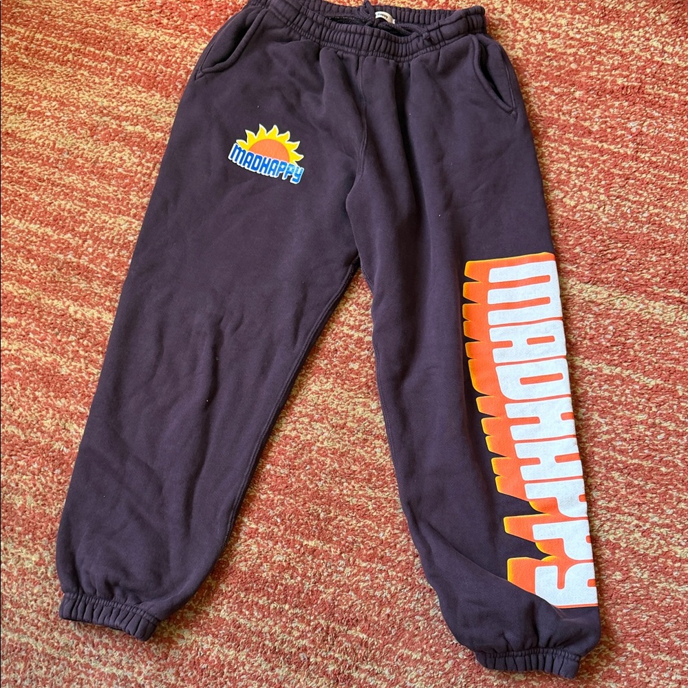 Madhappy Navy Sweatpants with Orange Logo Side Print